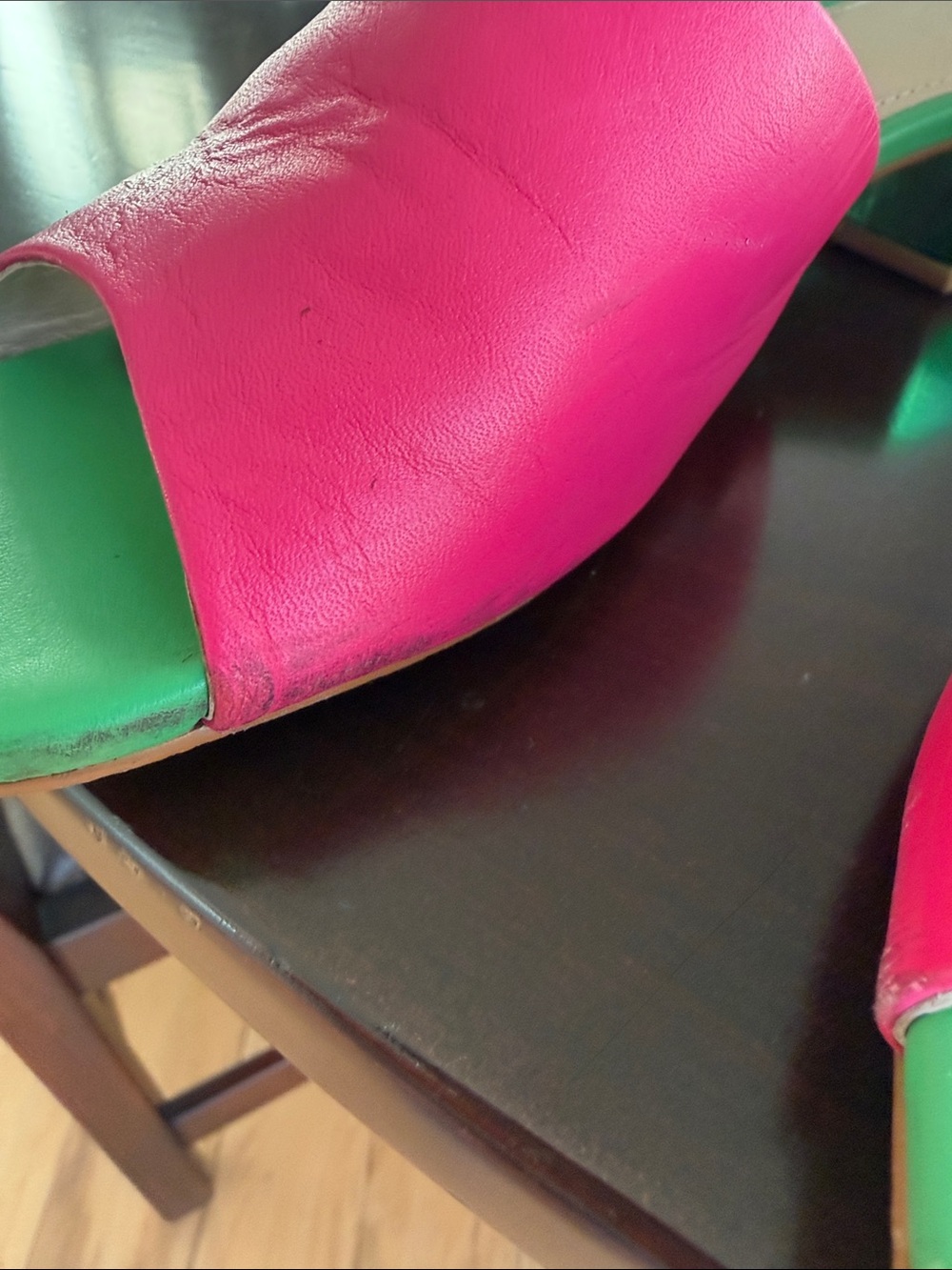 CECELIA NEW YORK Hot Pink and Green Leather Slide Mules - Picture 6 of 9